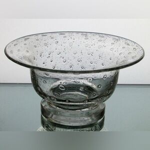Vintage Blown Clear Glass Bubble Footed Bowl Murano Style Crystal Trinket Dish